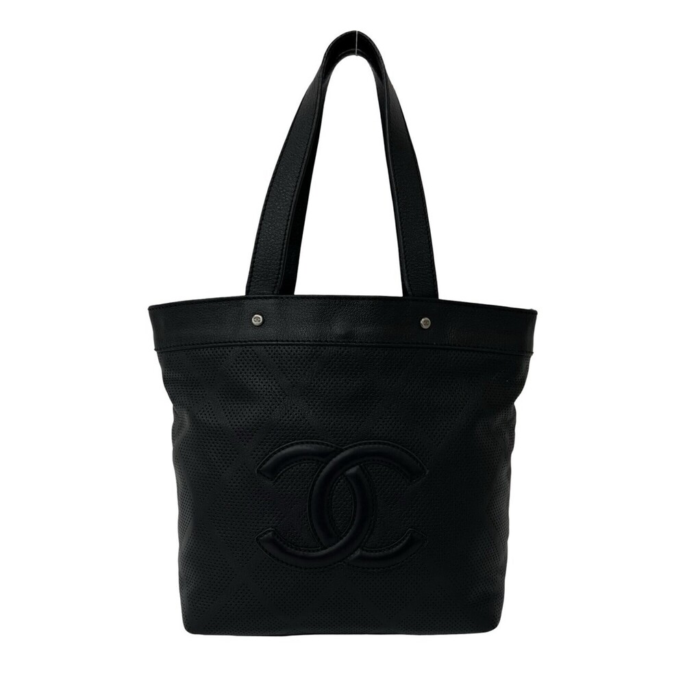 CHANEL Chanel Perforated Coco Mark Leather Tote Bag Semi Shoulder Black 17306